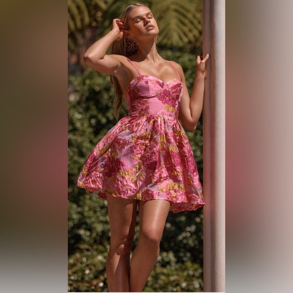 SWEETHEART MINI DRESS BUSTIER DRESS IN PINK JACQUARD New ✨💕💕💕 - Picture 1 of 5